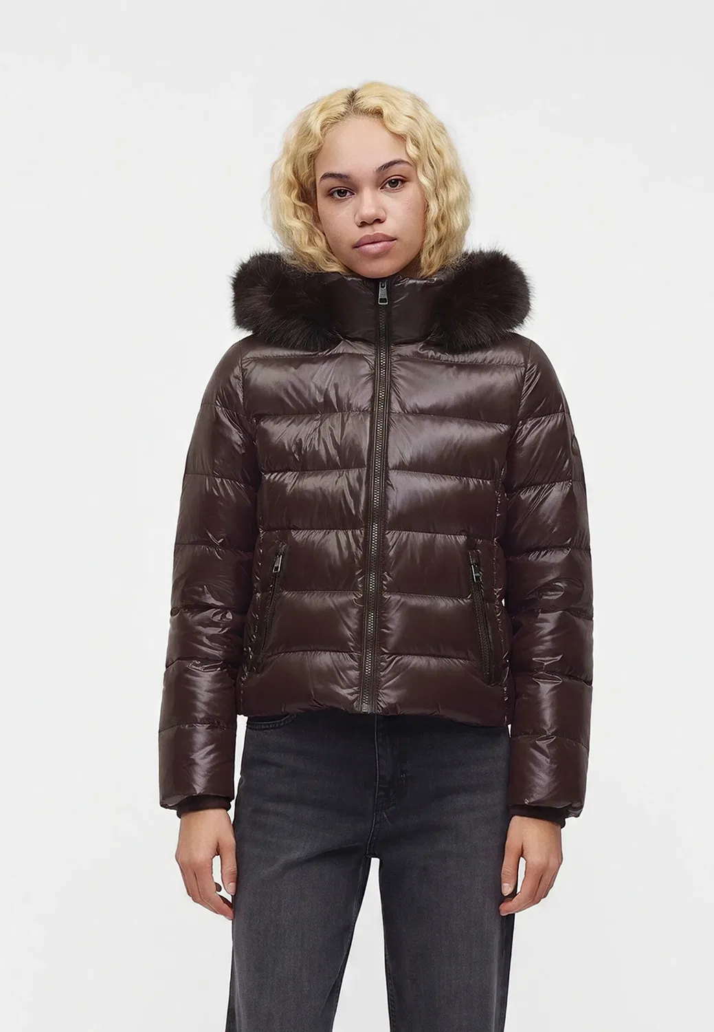 Приталенная гладкая пуховая куртка Tommy Hilfiger, Chocolate