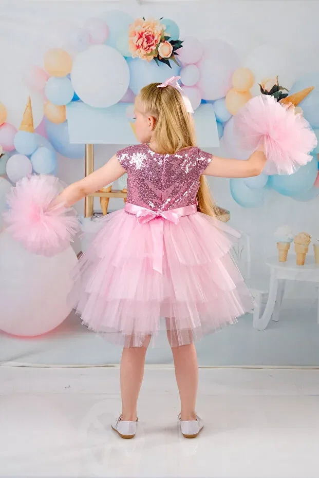 Детское платье для девочек с длинным рукавом Party Mixie, Pink — фото 3