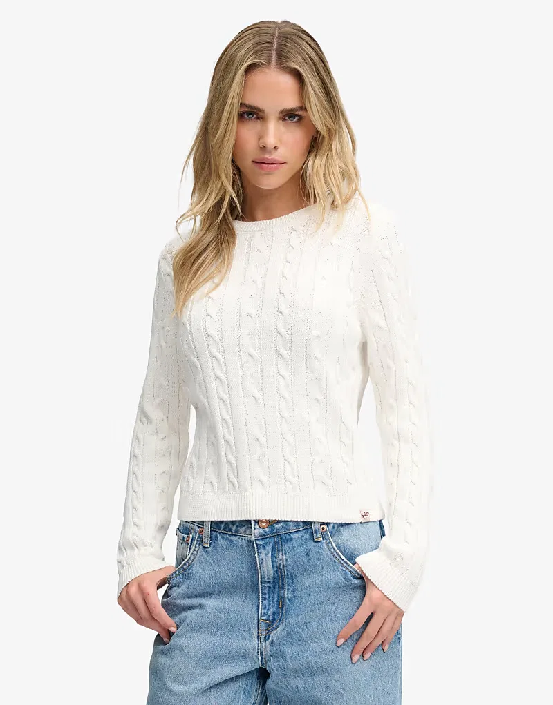 Вязаный джемпер Superdry Essentials sd&co с косами, экрю