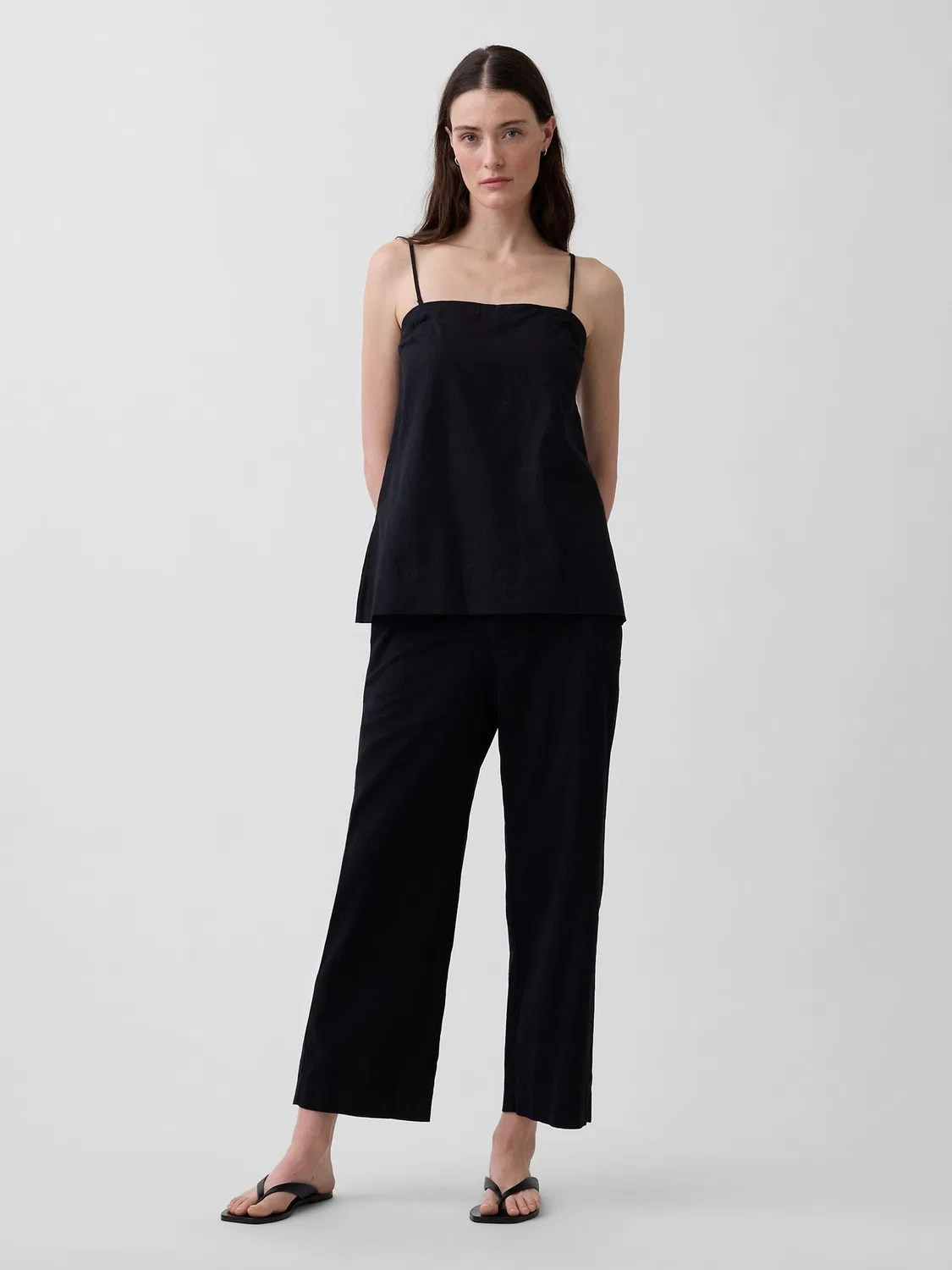 Топ-майка из льняной смеси, с квадратным вырезом Gap, Black — фото 3