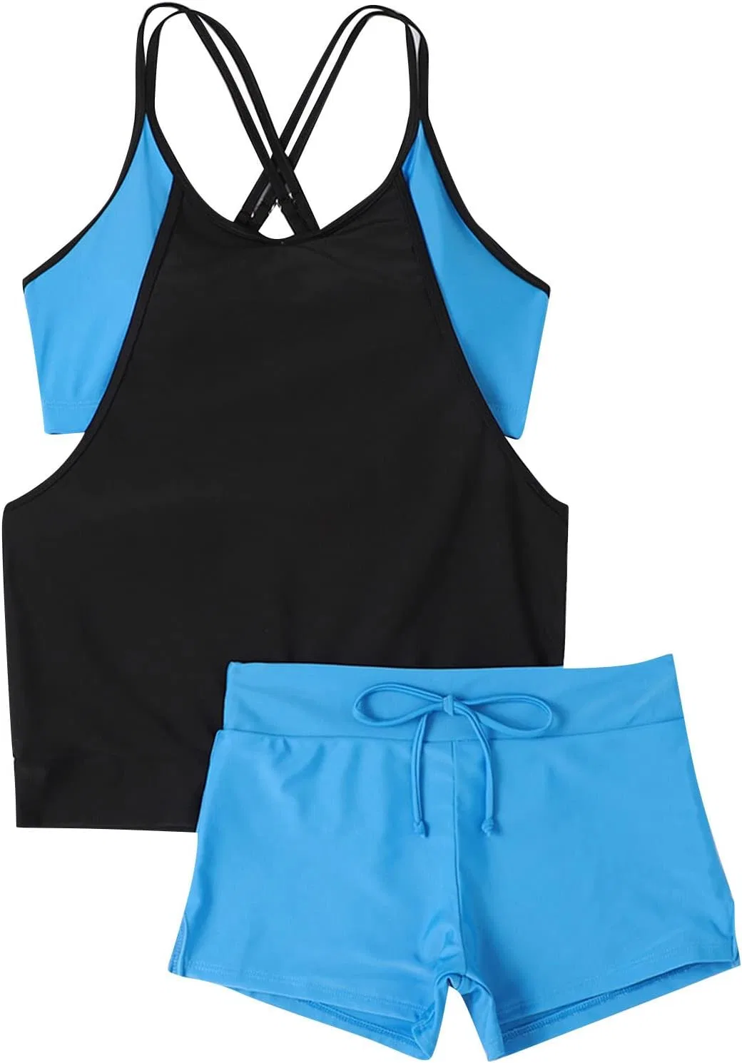 Женский слитный купальник с эффектом утяжки Tankini, Blue — фото 2