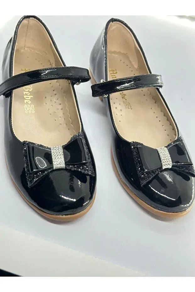 Детские балетки для девочек с бантом Bow patent leather ballerina shoes for girls Generic Brands, Black — фото 3