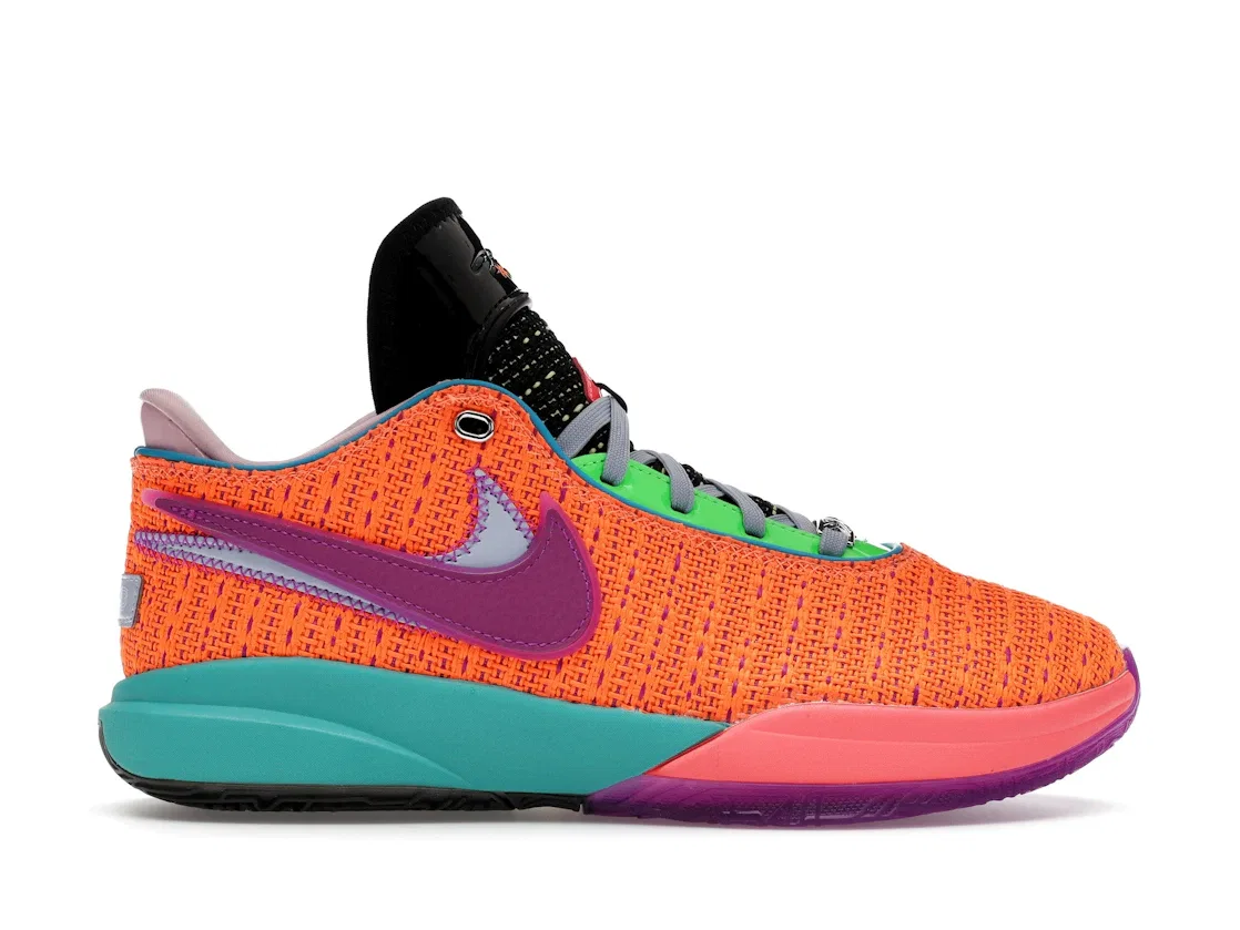 Детские кроссовки с высокой посадкой Nike LeBron 20 Chosen 1 Nike, Total Orange/Vivid Purple/Green Strike/Hot Punch