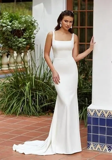 Женское длинное свадебное платье с кружевными аппликациями Satin, P White — фото 2