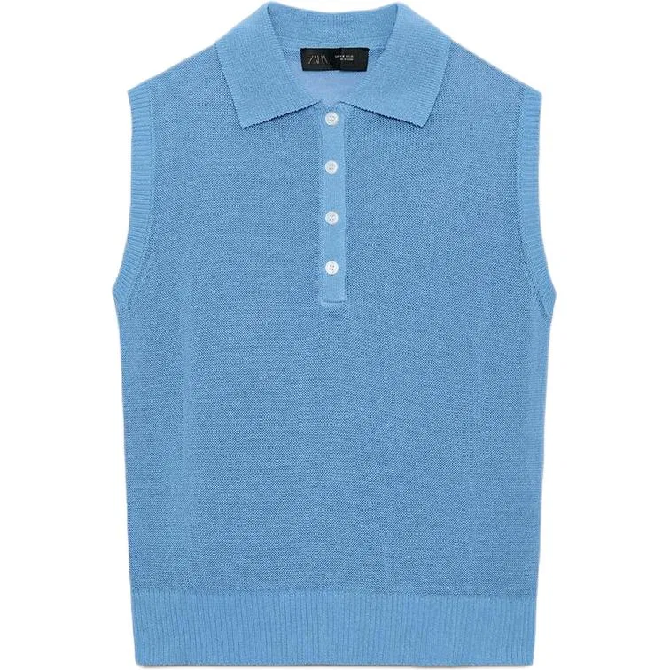 Женское поло с синим цветом Polo Shirts Women's Blue Crew Neck Moderate, ZARA, Blue