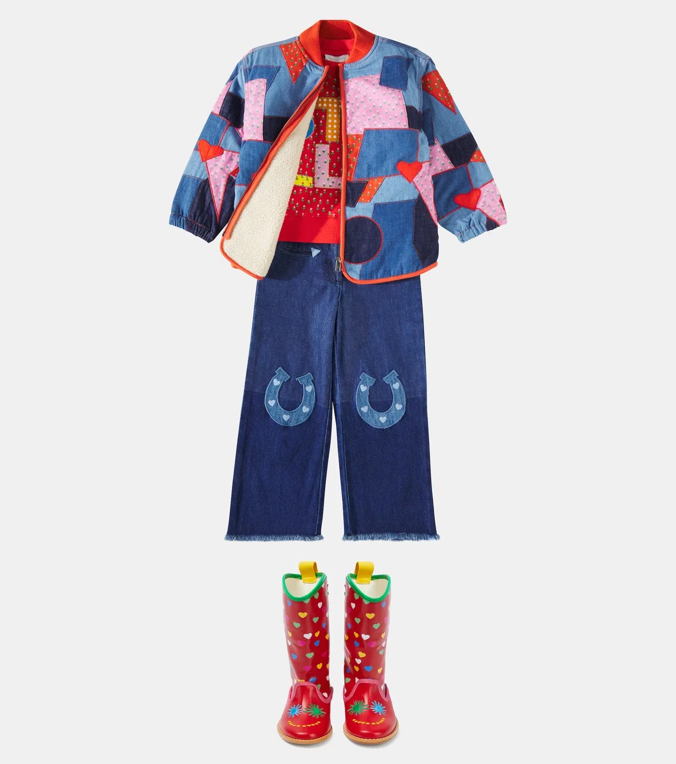 Куртка-бомбер джинсовая пэчворк Stella Mccartney Kids, мультиколор — фото 2