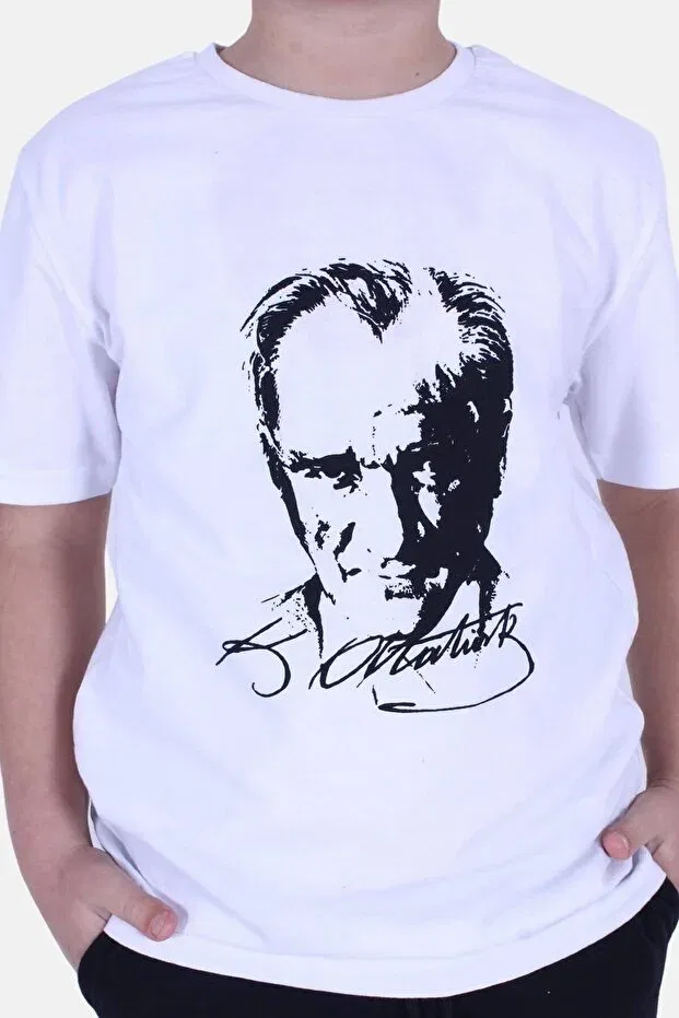Детская футболка для мальчиков с принтом Ataturk Printed And Signed Unisexs T-Shirt Fyk Kids, White — фото 3
