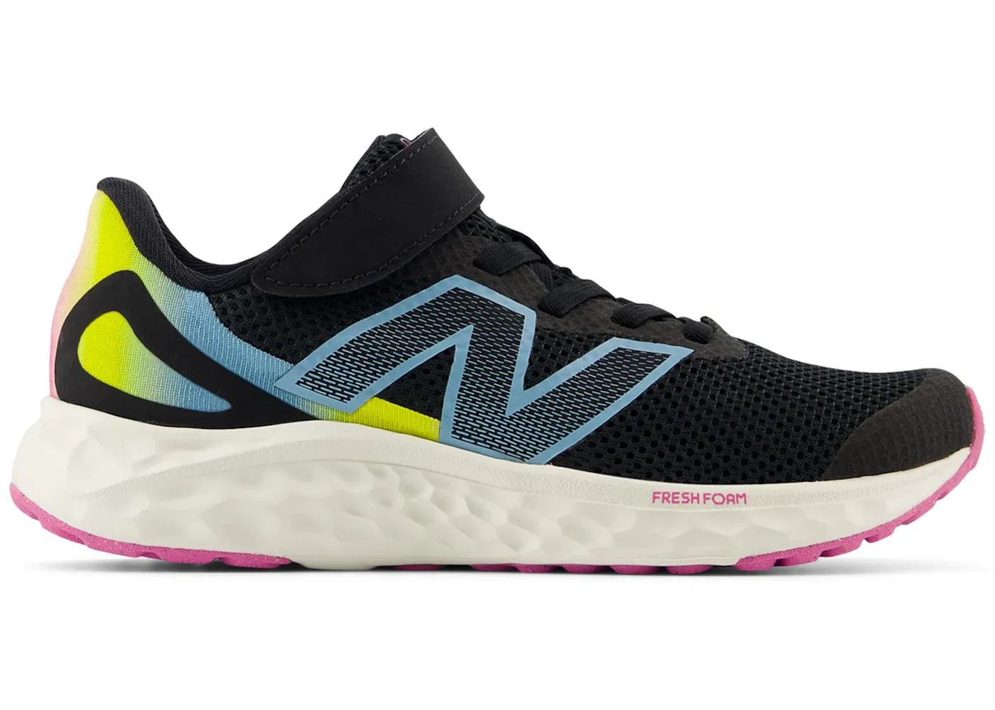 Детские кроссовки для бега с системой шнуровки Bungee Lace New Balance Fresh Foam Arishi v4, Black/Real Pink/Chrome Blue