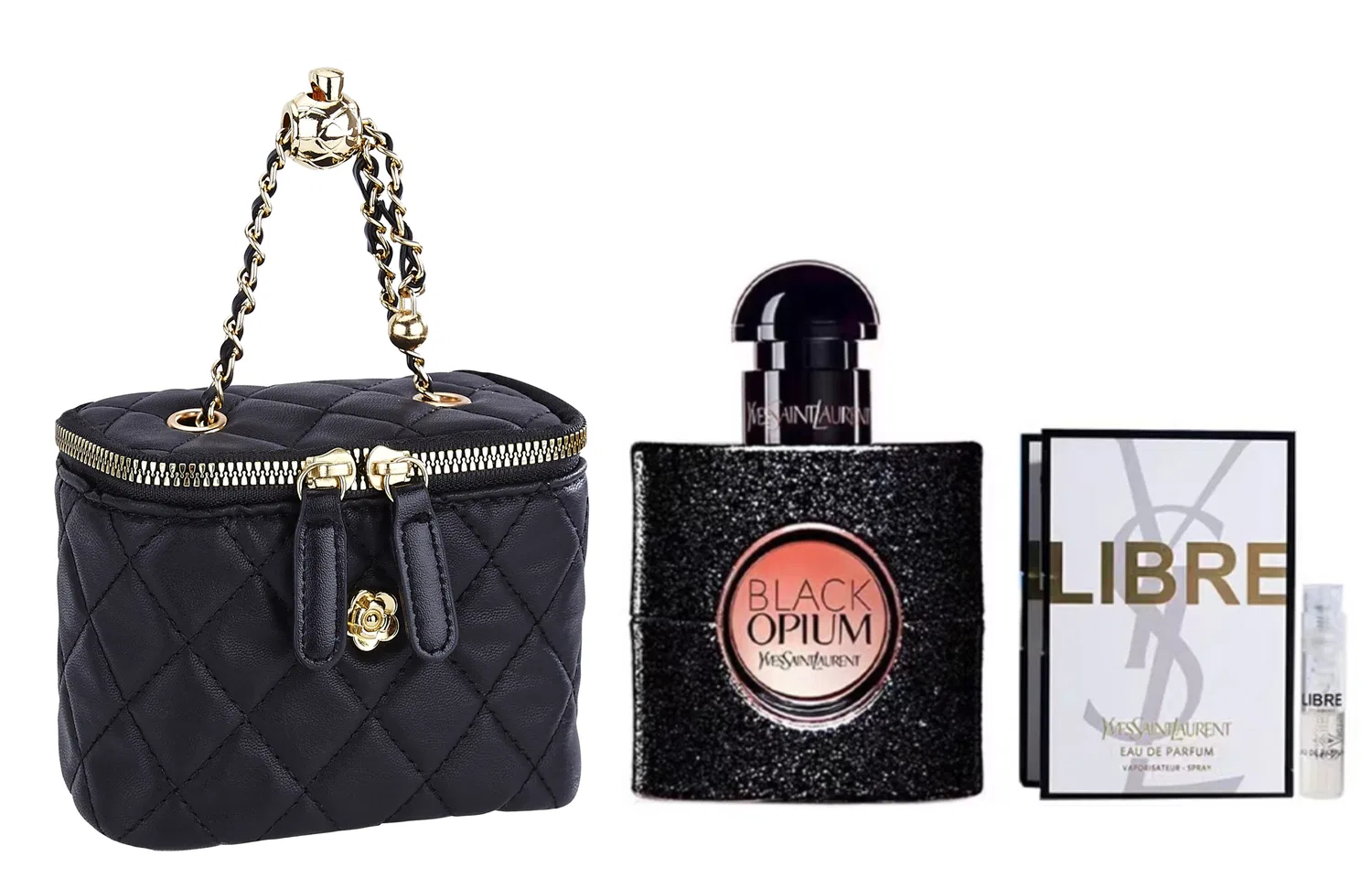 Набор Yves Saint Laurent: парфюмерная вода Black Opium + парфюмерная вода Libre + косметичка, 50 мл + 1,2 мл