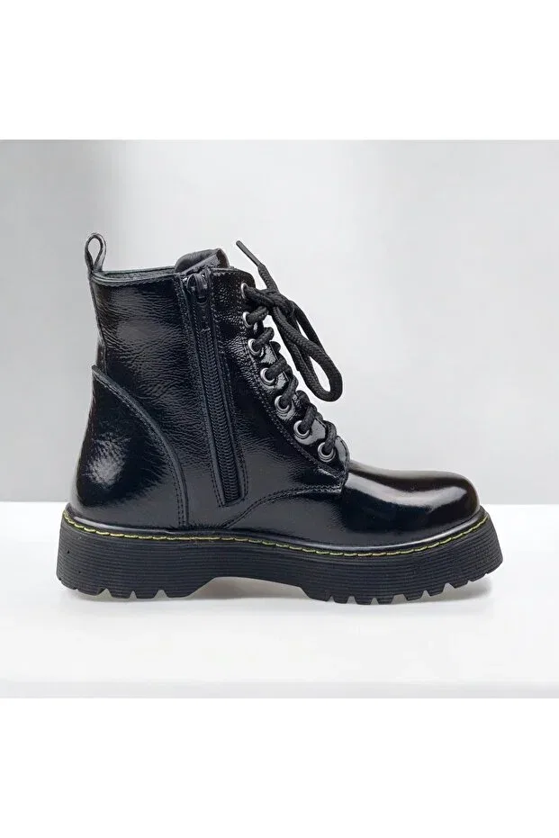 Детские ортопедические ботинки для девочек с молнией и шнуровкой Jojo Kids, Black Patent Leather 1 — фото 3