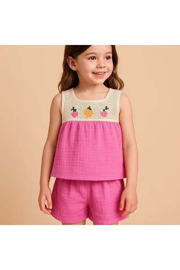 Детские шорты для девочек с вышивкой Yess Butik, Pink — фото 2