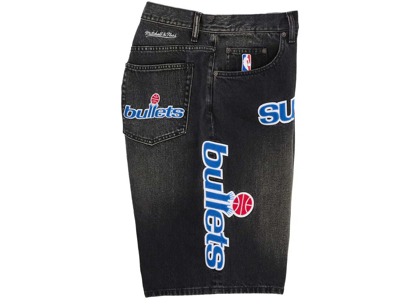 Мужские шорты из денима с принтом Supreme Mitchell & Ness Washington Bullets Baggy Denim Short, Black — фото 2