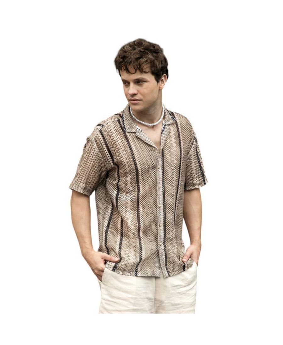 

Мужская полосатая трикотажная рубашка оверсайз Campus Sutra, Beige/khaki