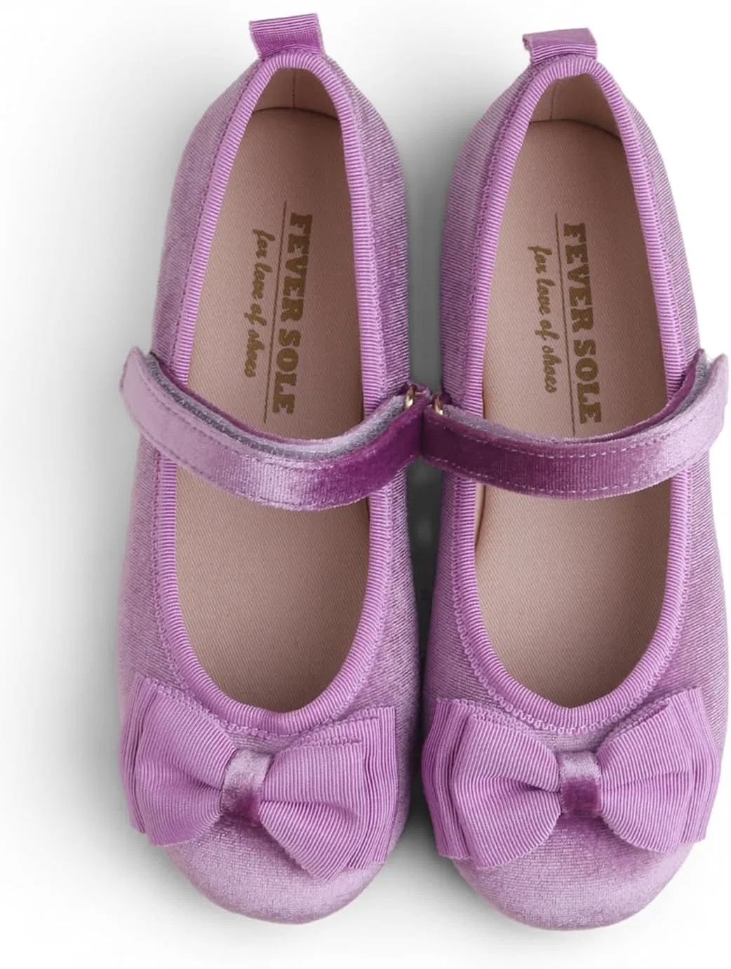 Детские балетки для девочек с бантом FEVERSOLE, Lilac Velvet Tri-Bow Maryjane — фото 2