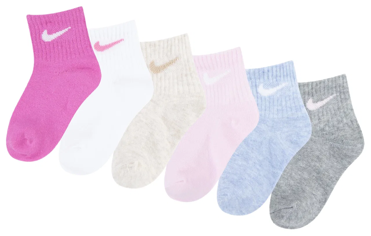 Детские носки для мальчиков, комплект из 6 пар, с логотипом, Nike, White Pink