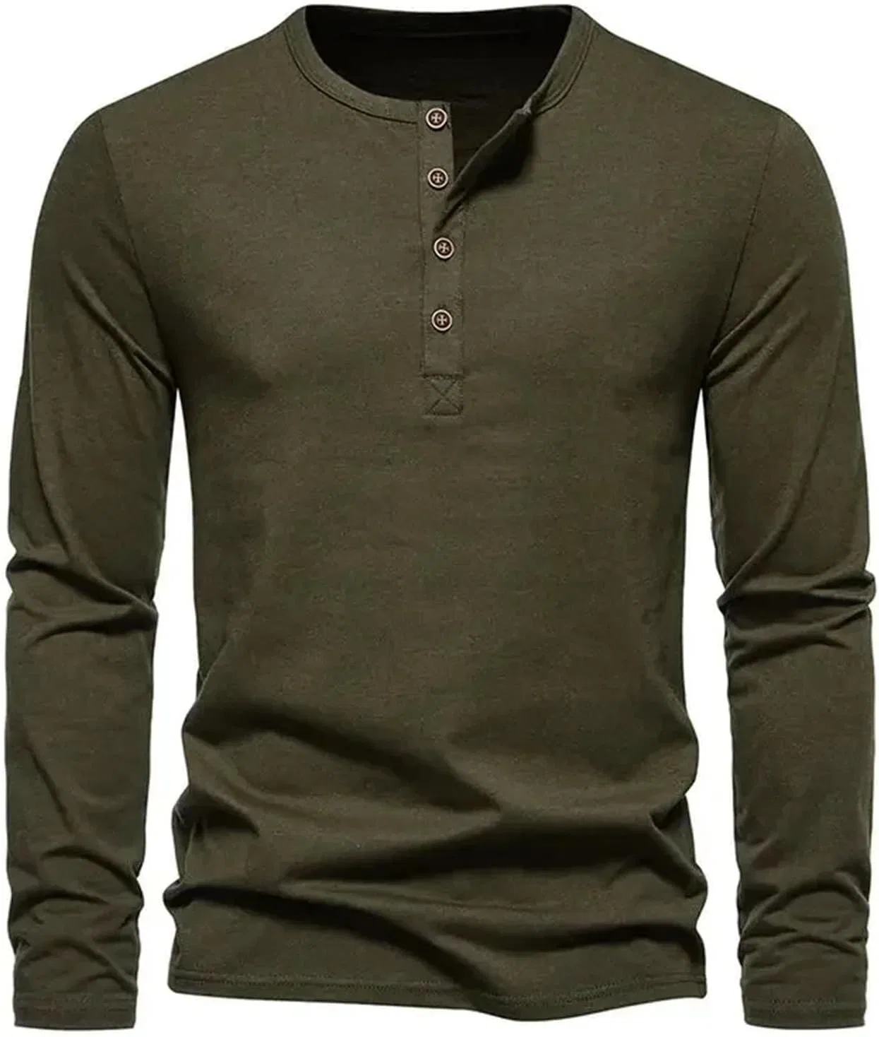 Мужская футболка с воротником-стойкой длинный рукав Vintage, Army Green — фото 2