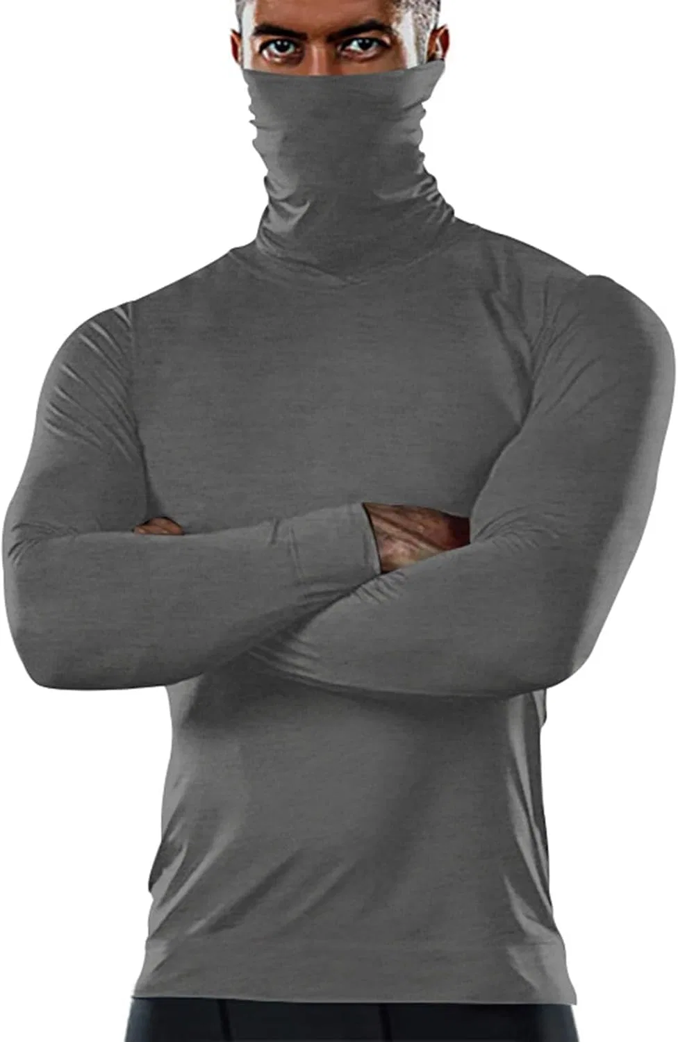 Мужская футболка с длинным рукавом Slim Fit Mock Neck, Dark Gray