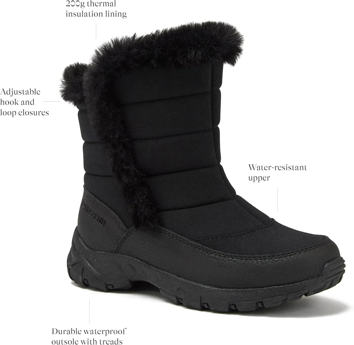 Детские зимние сапоги для мальчиков и девочек с утеплителем Lands' End Expedition Warmest Waterproof No Tie, Black — фото 2