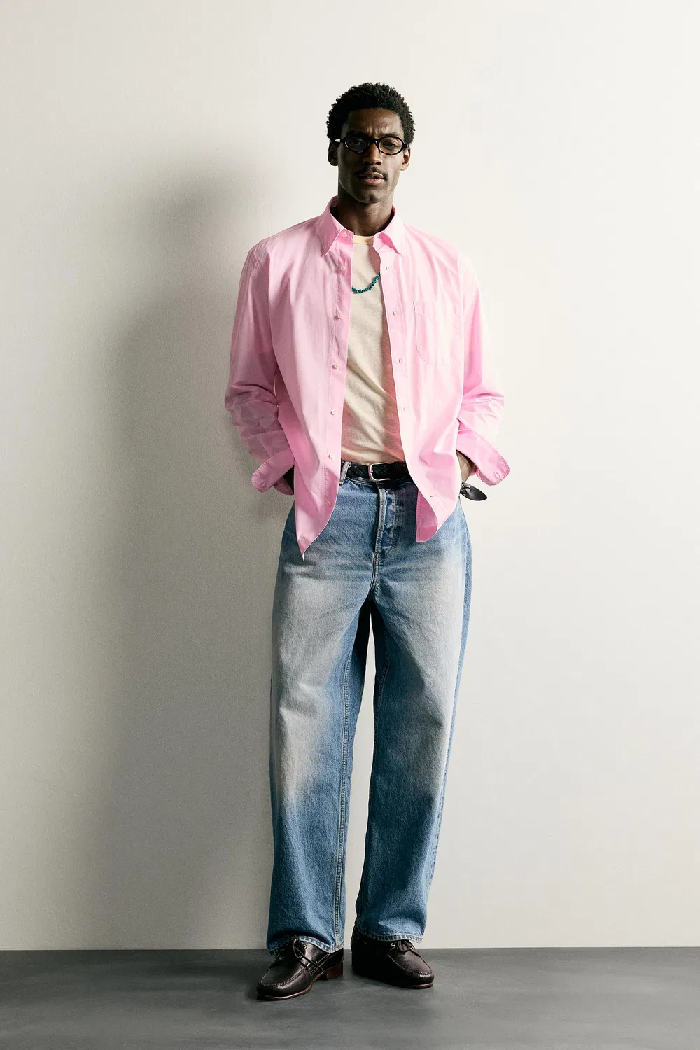 Хлопковая рубашка стандартного кроя ZARA, Pink