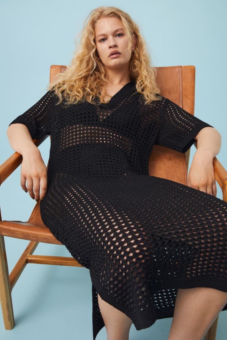 

Ажурное трикотажное платье H&M, черный