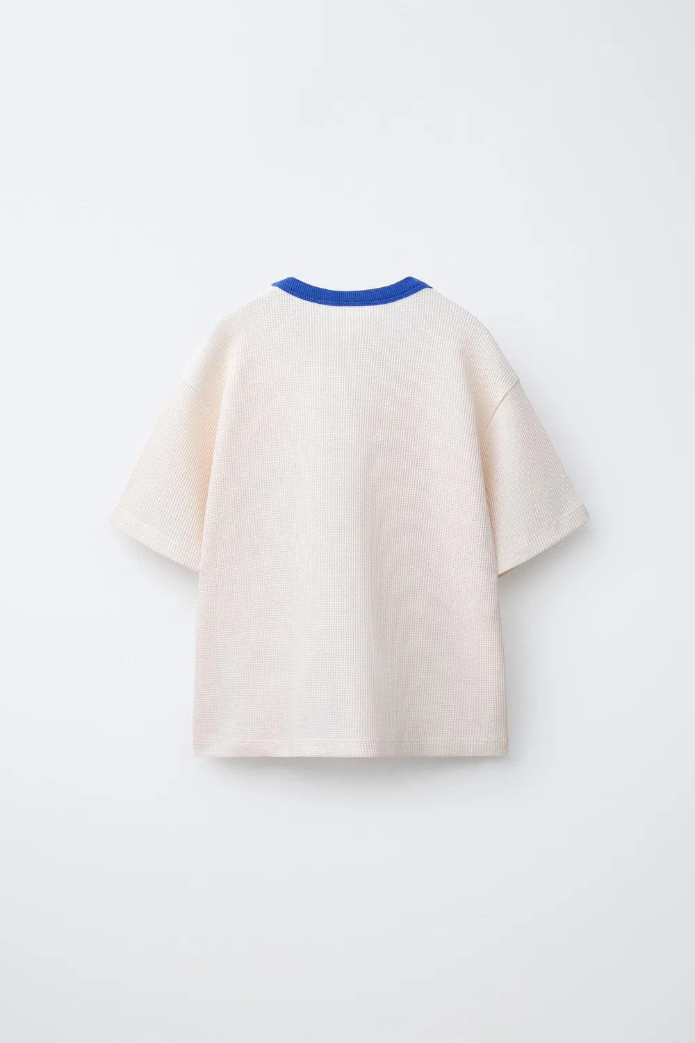 Футболка контрастного вафельного плетения ZARA, Ecru/Blue — фото 2