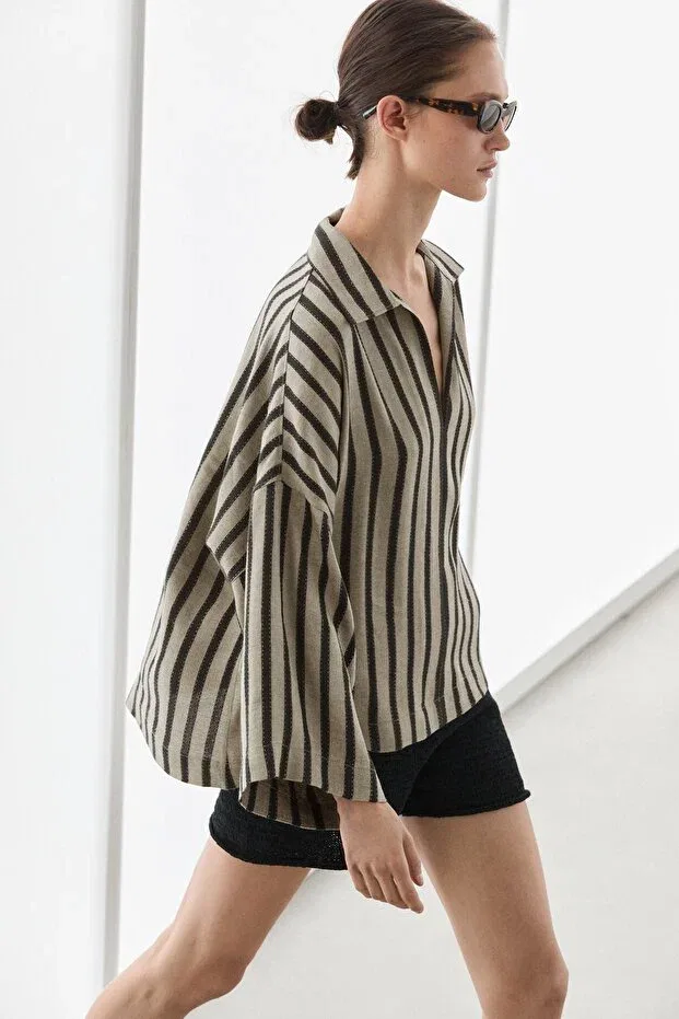 Женская рубашка оверсайз с принтом Massimo Dutti, Sand — фото 2
