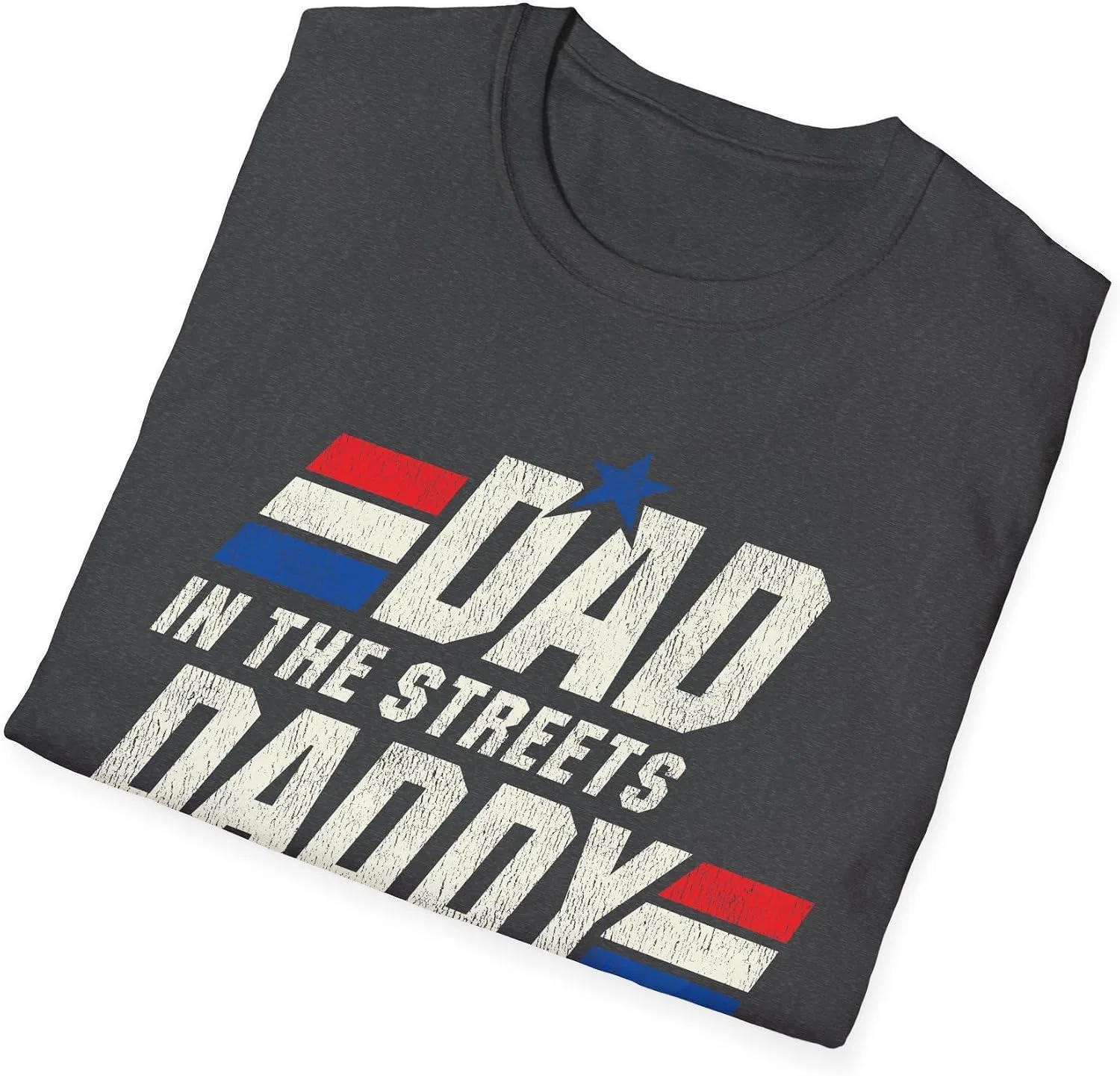 Мужская футболка с принтом Dad in The Streets Daddy in The Sheets, тёмно-серый меланж — фото 4