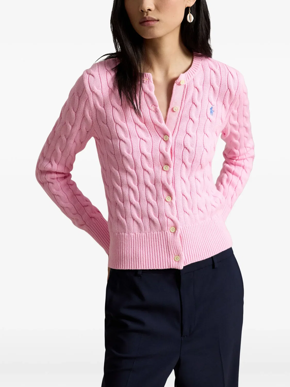 Polo Ralph Lauren Хлопковый кардиган фактурной вязки розовый — фото 2