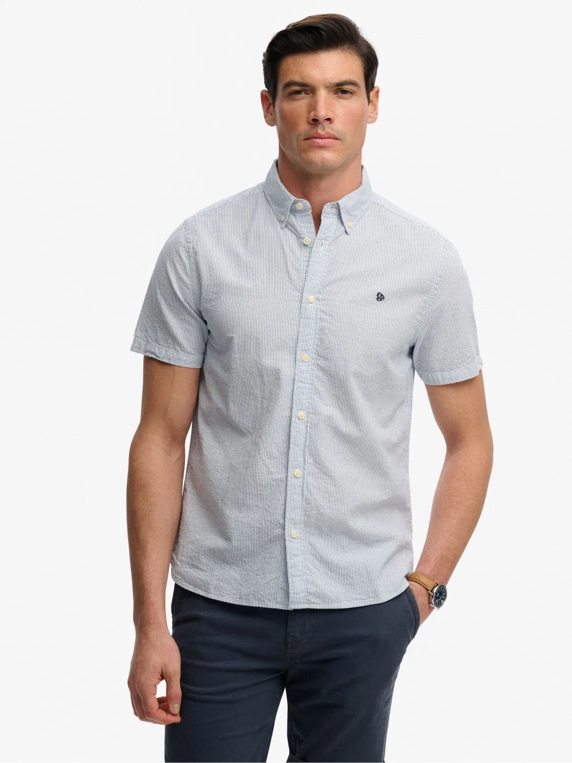 Рубашка с коротким рукавом из сейрсакера Classic Seersucker Superdry, синий — фото 4