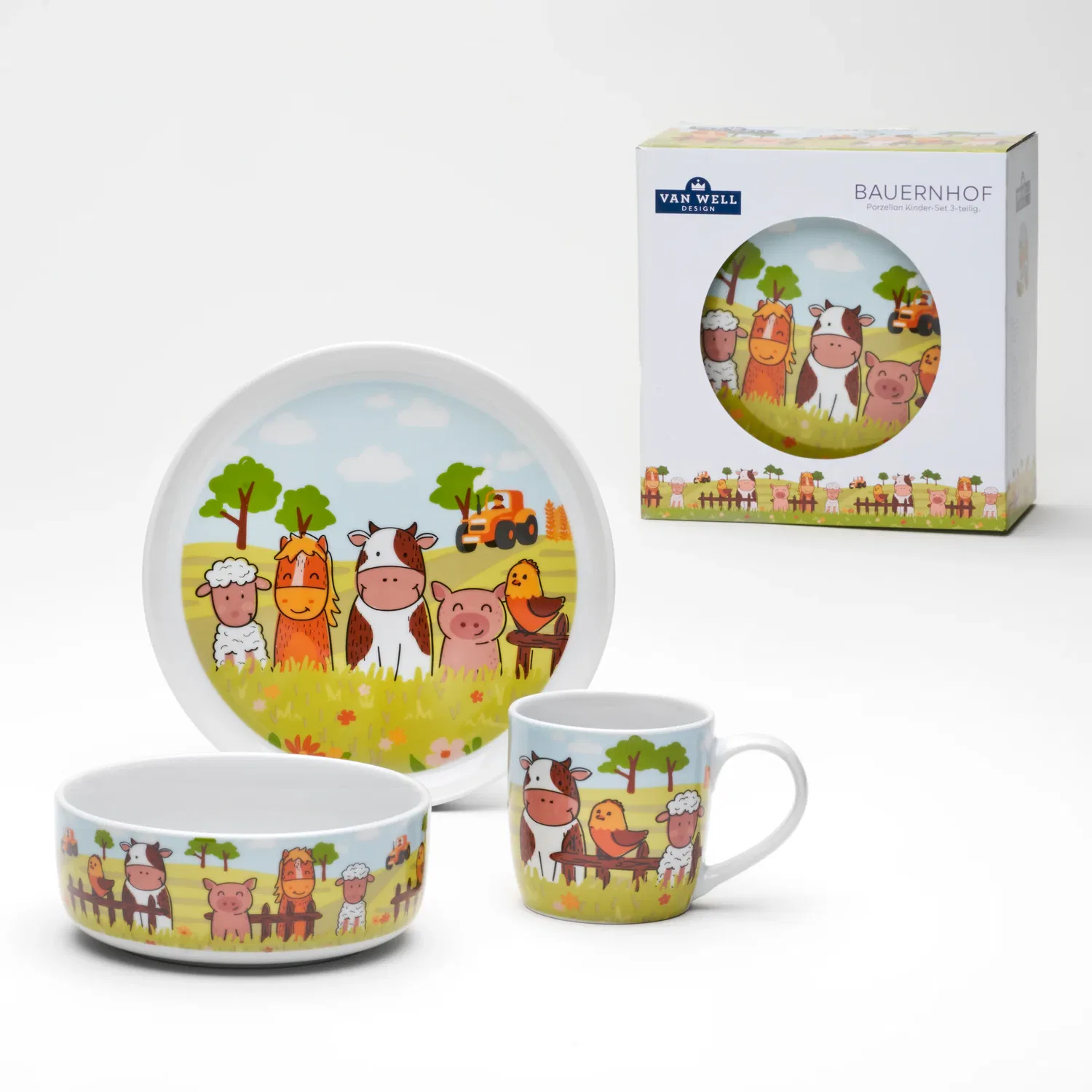 Детский набор посуды 3 предмета с принтом Kinderset Bauernhof van Well, Multicolor