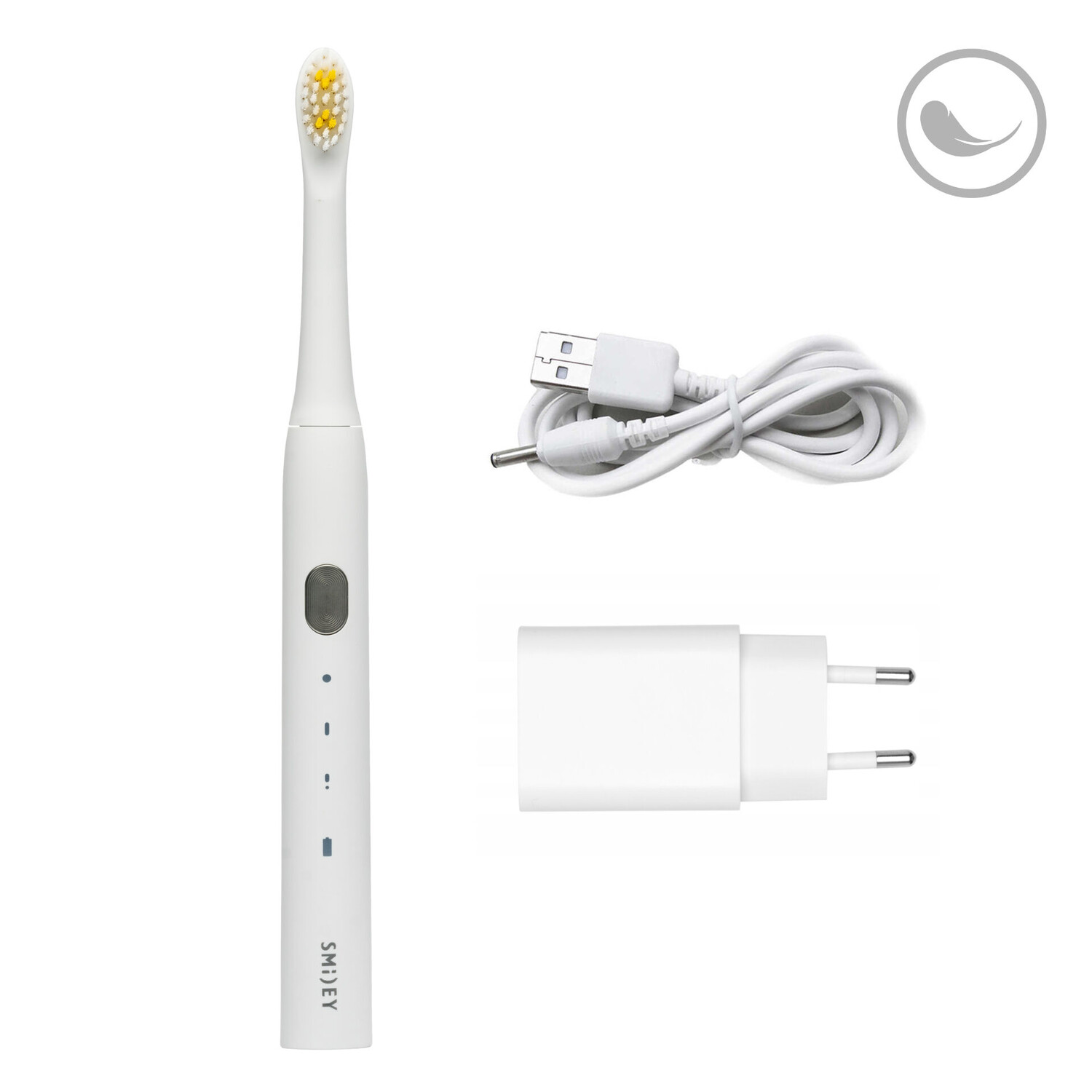 Smiley Light набор:: белая звуковая зубная щетка, 1 шт + дополнительные насадки, 2 шт. — фото 4
