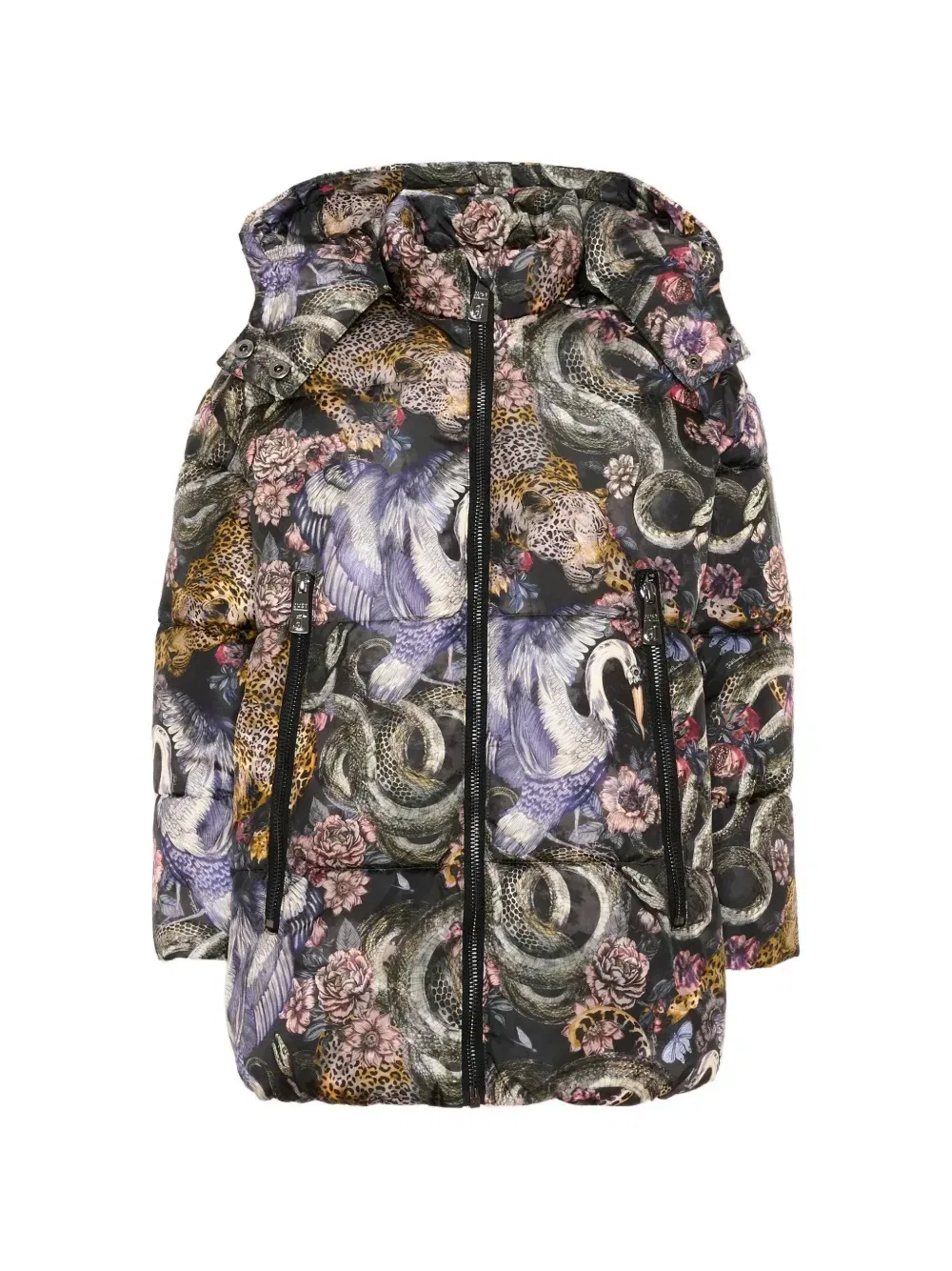 Пуховик с анималистичным принтом Just Cavalli Kids, черный — фото 4