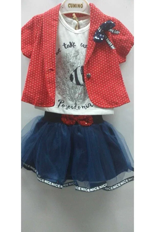 Детский комплект для новорожденных хлопковый 3 Baby Set With Jacket And Tutu Skirt Cumino, Red Navy Blue