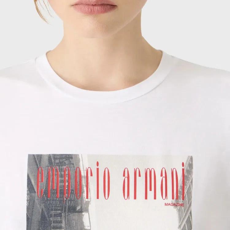 Футболка с графическим принтом, спущенное плечо, Emporio Armani, White — фото 4