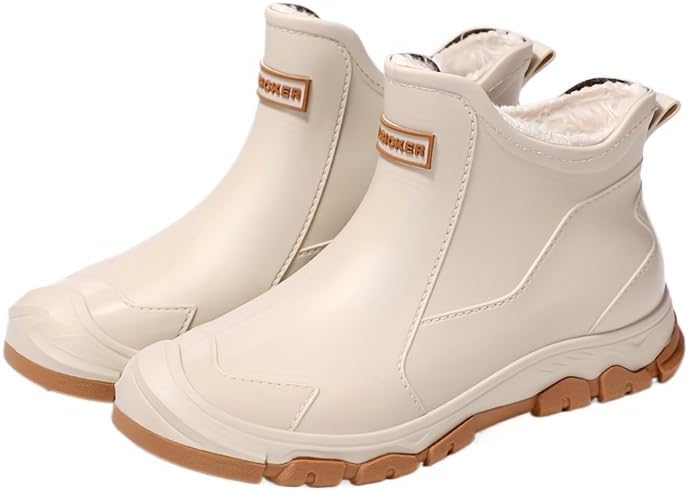 

Водонепроницаемые утепленные резиновые сапоги с противоскользящей подошвой, подкладкой из ПВХ и ткани, с круглым носком для активного отдыха на улице Hhhchpm, бежевый