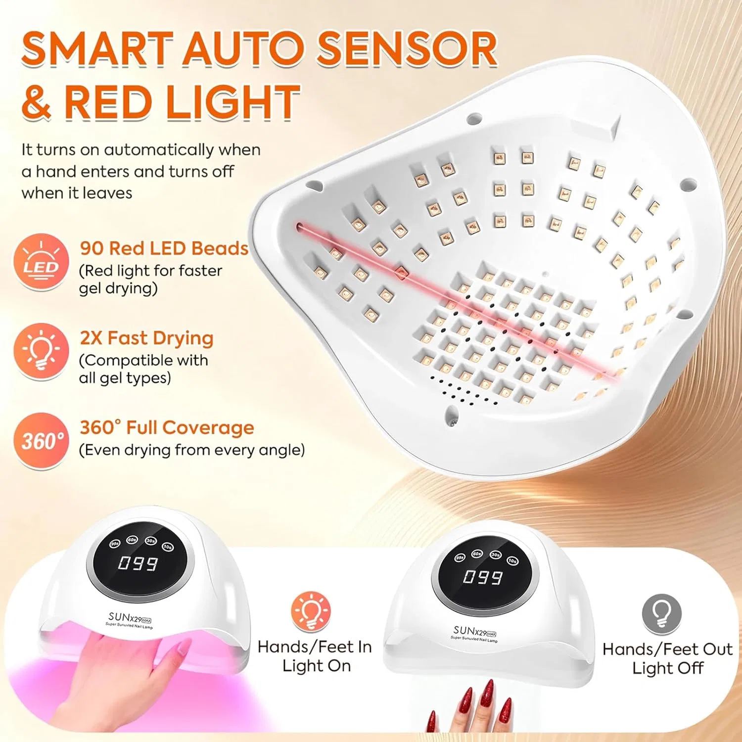 UV LED лампа для ногтей MainPi 380 Вт с 90 светодиодами Mainpi — фото 2