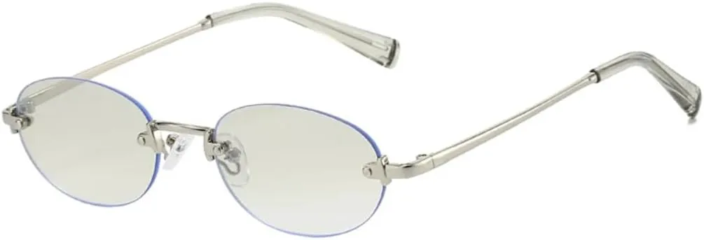 

Женские солнцезащитные очки без оправы овальной формы, модные солнцезащитные очки UV400 для мужчин, прозрачные линзы Ocean Lens, стиль панк TVTBBVV, Silver Light Gray