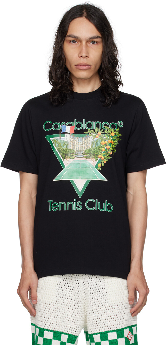 

Эксклюзивная черная футболка Casablanca SSENSE Tennis Club Icon, Черный, Эксклюзивная черная футболка Casablanca SSENSE Tennis Club Icon