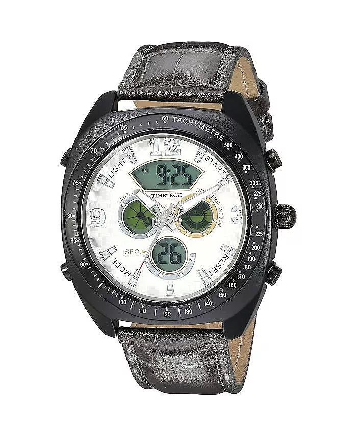 

Мужские спортивные многофункциональные часы с тахиметром и кожаным ремешком в комплекте TIMETECH, серый
