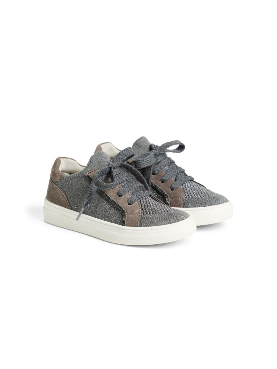 

Brunello Cucinelli Kids вязаные кроссовки с монильными деталями, серый