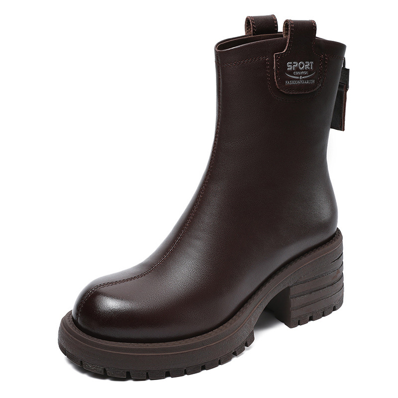 Devanro Женские полусапожки на каблуке 6,5 см тёмно-коричневые, цвет Dark Brown