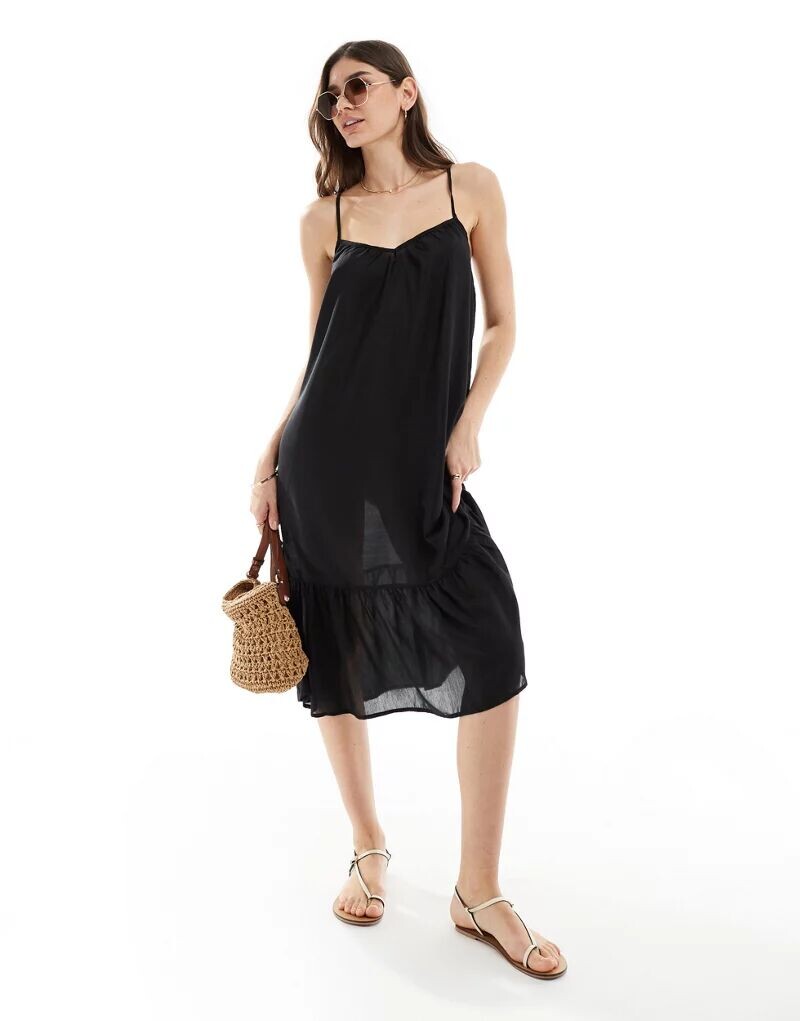 

Черное пляжное платье мини на узких бретелях Vero Moda
