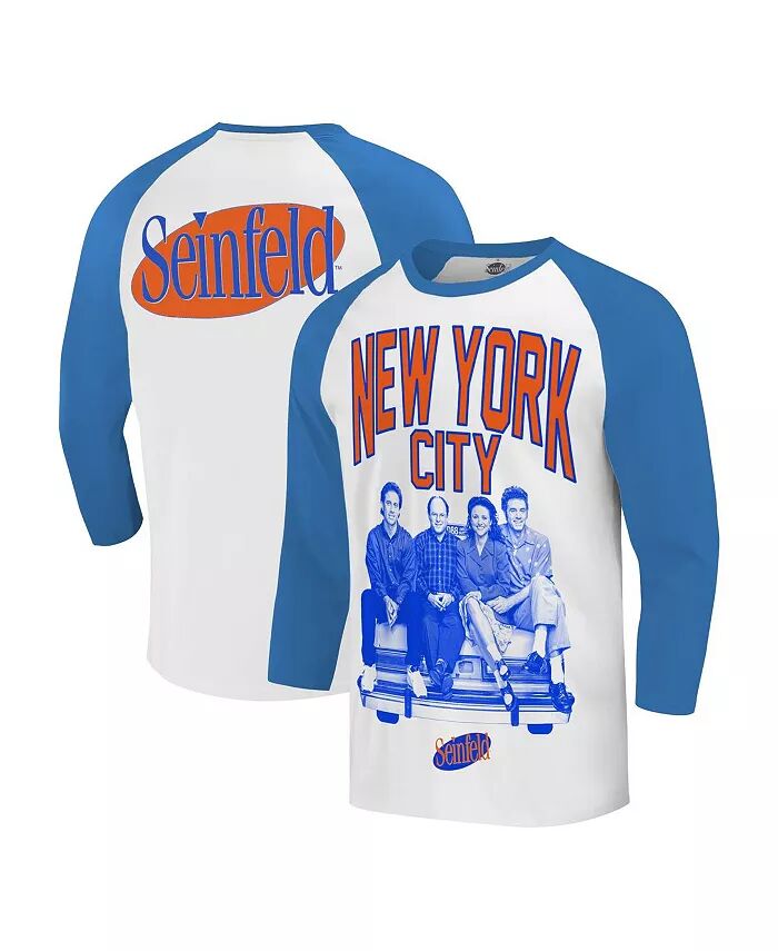 

Футболка мужская белая/королевская Seinfeld New York City Baseball с рукавом 3/4 и покроем реглан Ripple Junction