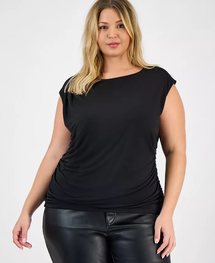 

Топ размера плюс с лодочкой, вырезом-лодочкой и удлиненными рукавами I.N.C. International Concepts, черный