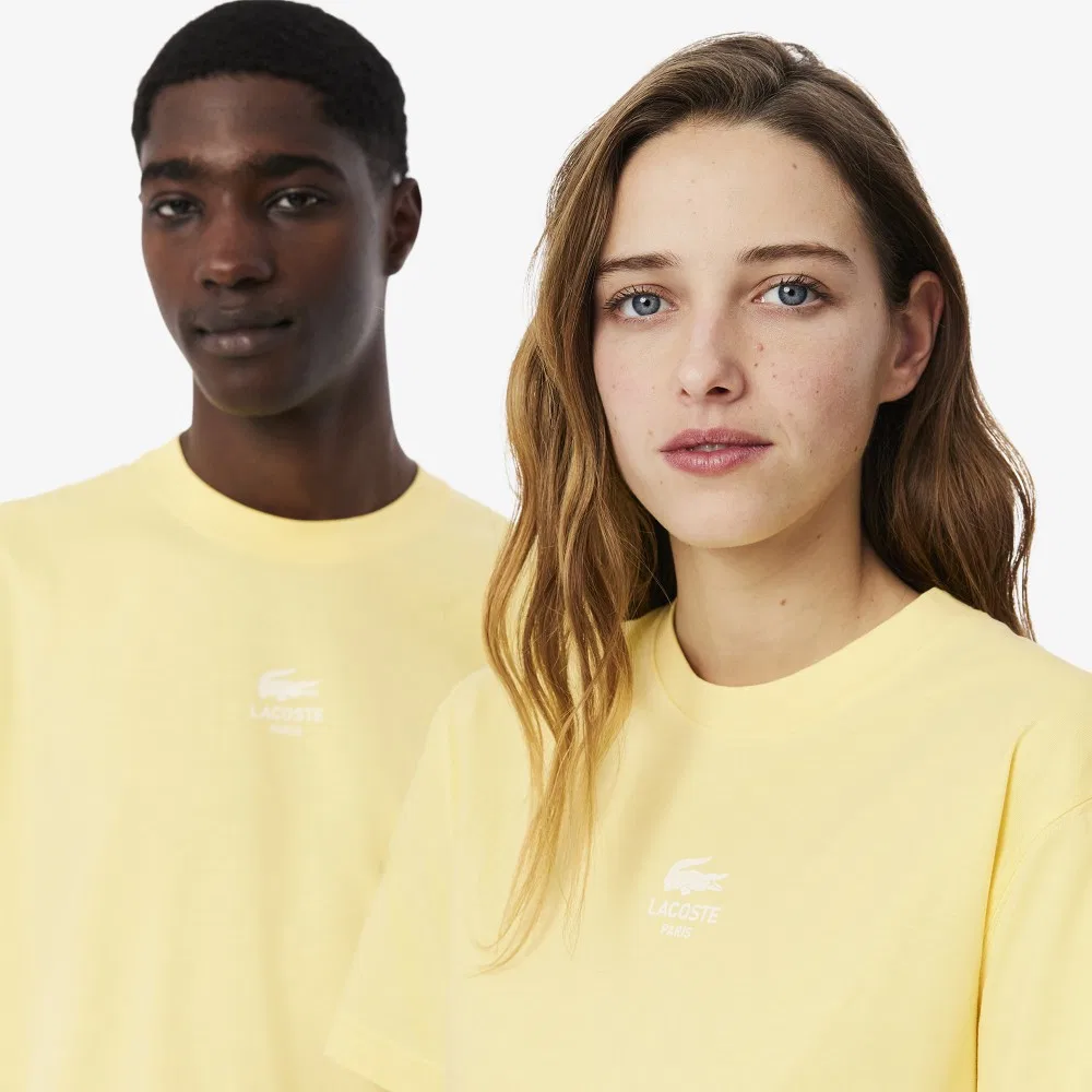 Мужская футболка Lacoste с маленьким крокодилом, хлопок 100%, светло-желтый — фото 2