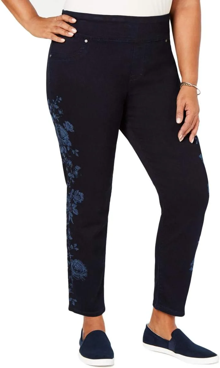 

Style & Co. Женские джинсы скинни плюс размера с цветочным принтом в темной стирке