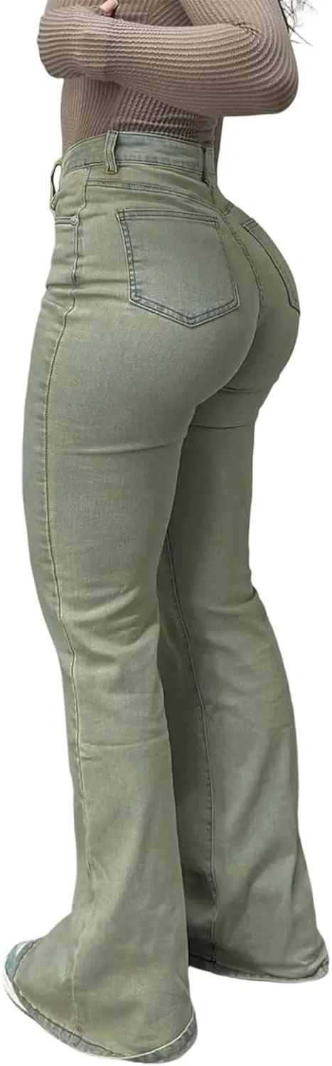 Джинсы, потертые, Women's Bootcut Wide Leg, желтый En8
