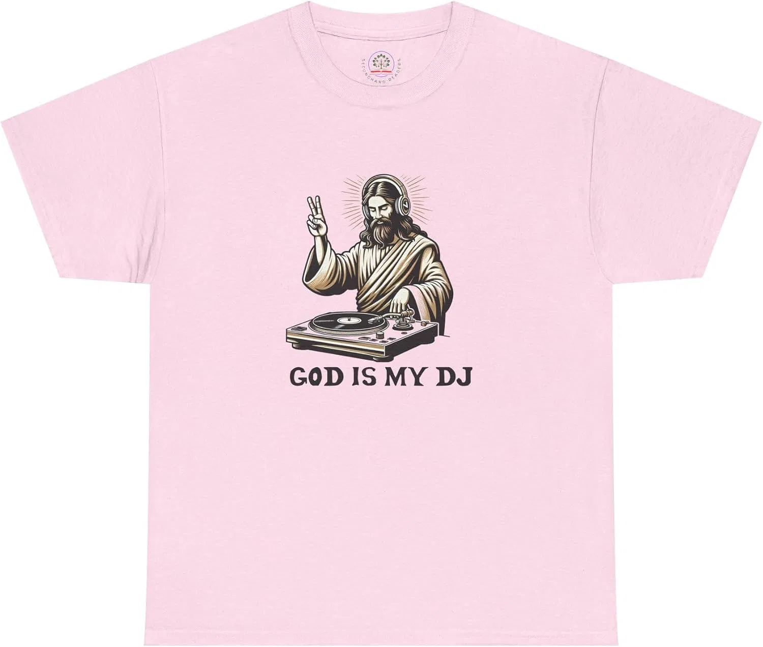 Мужская футболка с принтом God is My DJ, светло-розовый