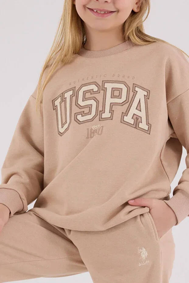 Детский комплект из свитшота и брюк для девочек Licensed U.S. Polo Assn., Brown — фото 4
