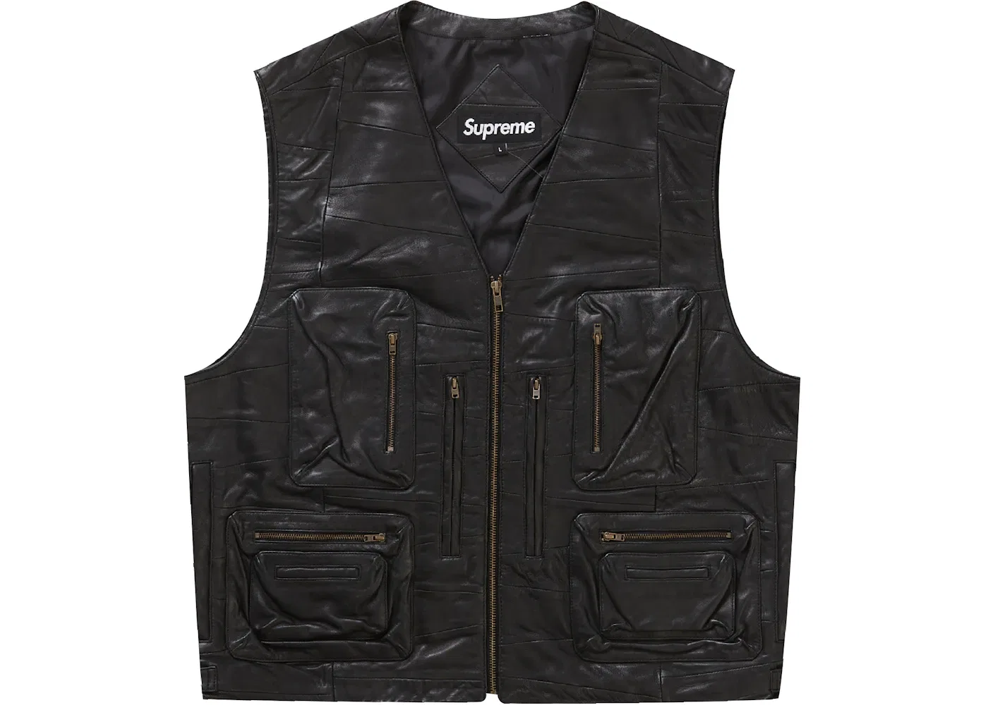 Мужской жилет с принтом Supreme Patchwork Leather Cargo Vest, Black